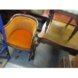 An early 20th century tub chair together with an early 19th century dining chair and an occasional