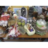 Mixed 20th century household ornaments and collectors dolls, a Dartington glass vase, treen and
