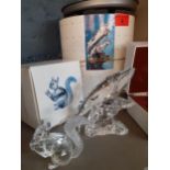 Swarovski SCS collectables - a crystal model of a whale and her cub on an integral mount together