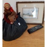 A mixed lot to include a small watercolour signed and dated E de Mastino '82, a Continental doll and