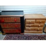 A mid 20th century painted and Oriental style low chest of three drawers on bracket feet, together