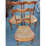 Three Victorian stained beech bathroom chairs with cane seats Location: A4F