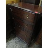 A vintage Stag mahogany chest of drawers 112.5cm h x 82cm w, together with a matching bureau 101cm h