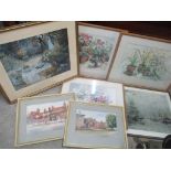 Pictures to include Anne Bowsy - still lifes watercolour, Bridges - two street scenes, and others