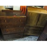 An early 20th century oak chest of four drawers together with a walnut side cabinet Location: