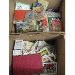 A mixed lot to include cigarette cards, postcards, books and records