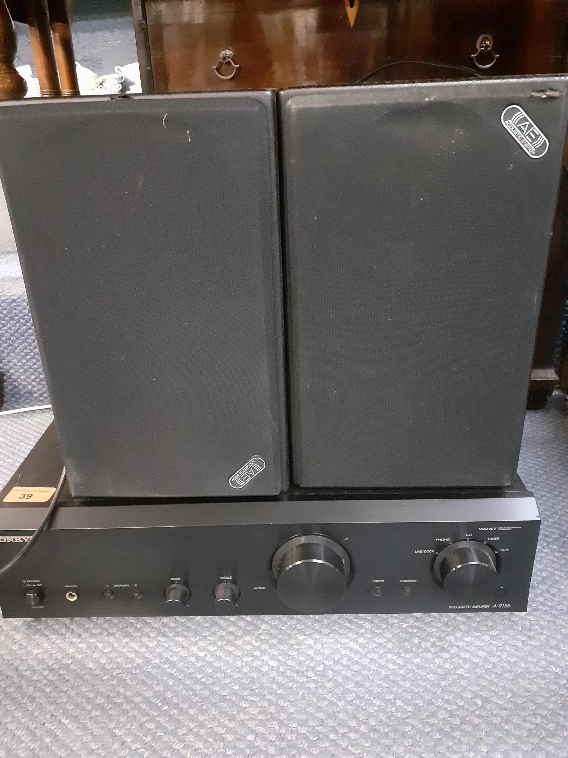 An Onkyo integrated amplifier A-9155 together with a pair of AE Acoustic Energy speakers Location: