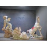 Lladro porcelain figurines to include a model of a unicorn, a flower fairy kneeling upon a tree