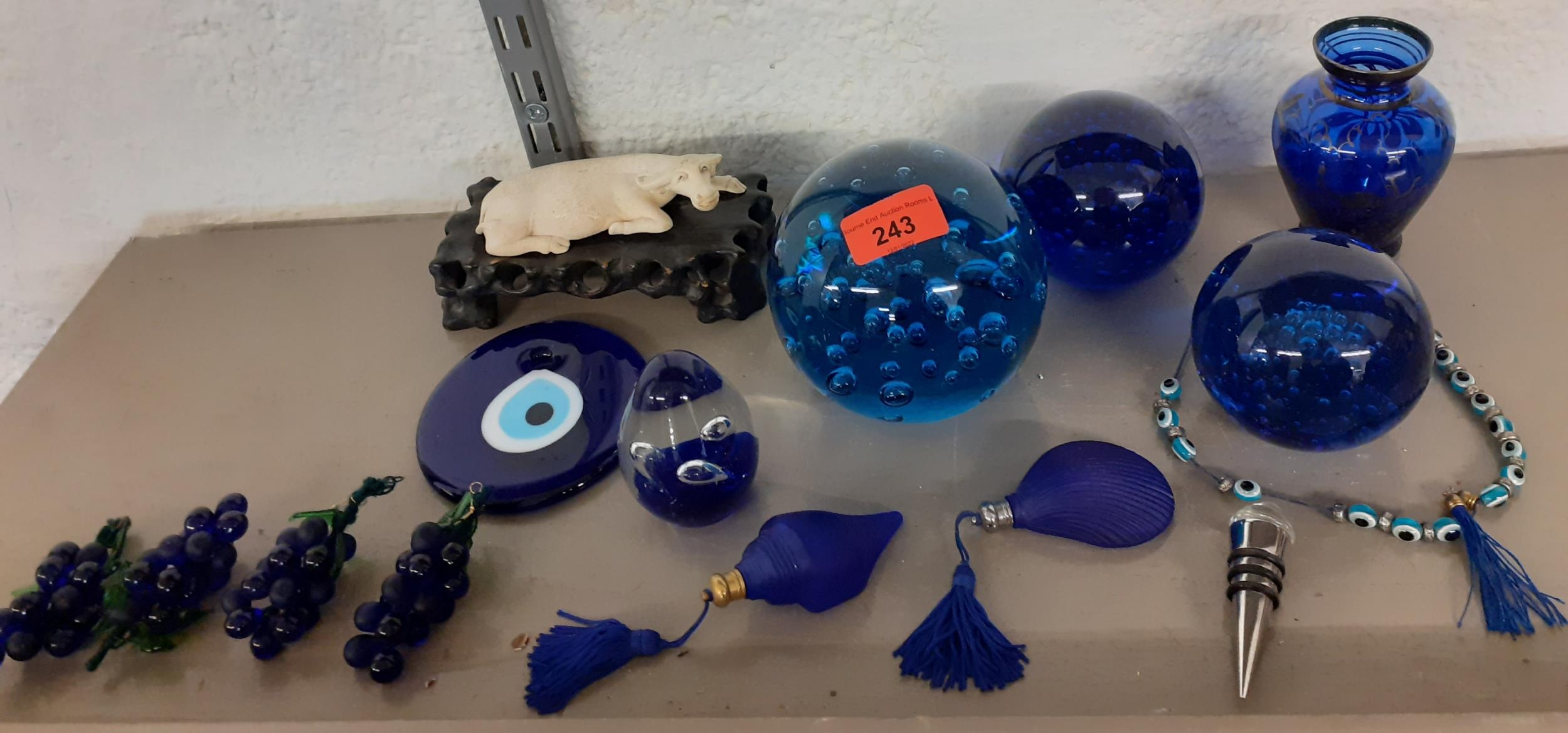 A collection of decorative ornaments to include glass paperweights and blue overlaid vase - Image 2 of 2