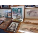 A pair of Victorian watercolours in gold painted frames, signature indistinct, and mixed prints