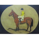 An oil painted depicting Arkle the thoroughbred racehorse with Pat Toaffe, signed to the lower right