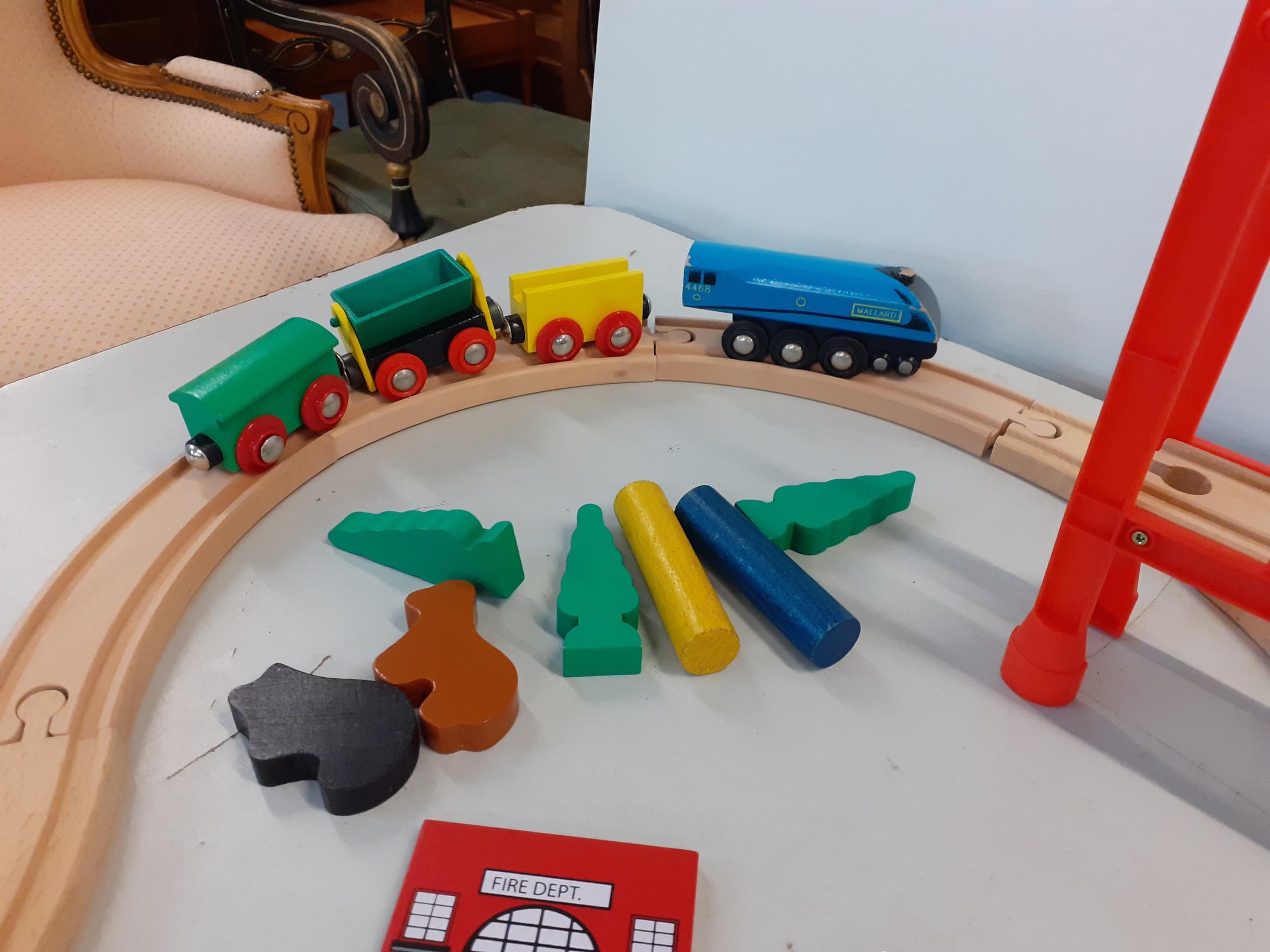 A late 20th century Brio wooden train set with bridge, trains and accessories Location: LWB - Image 3 of 4