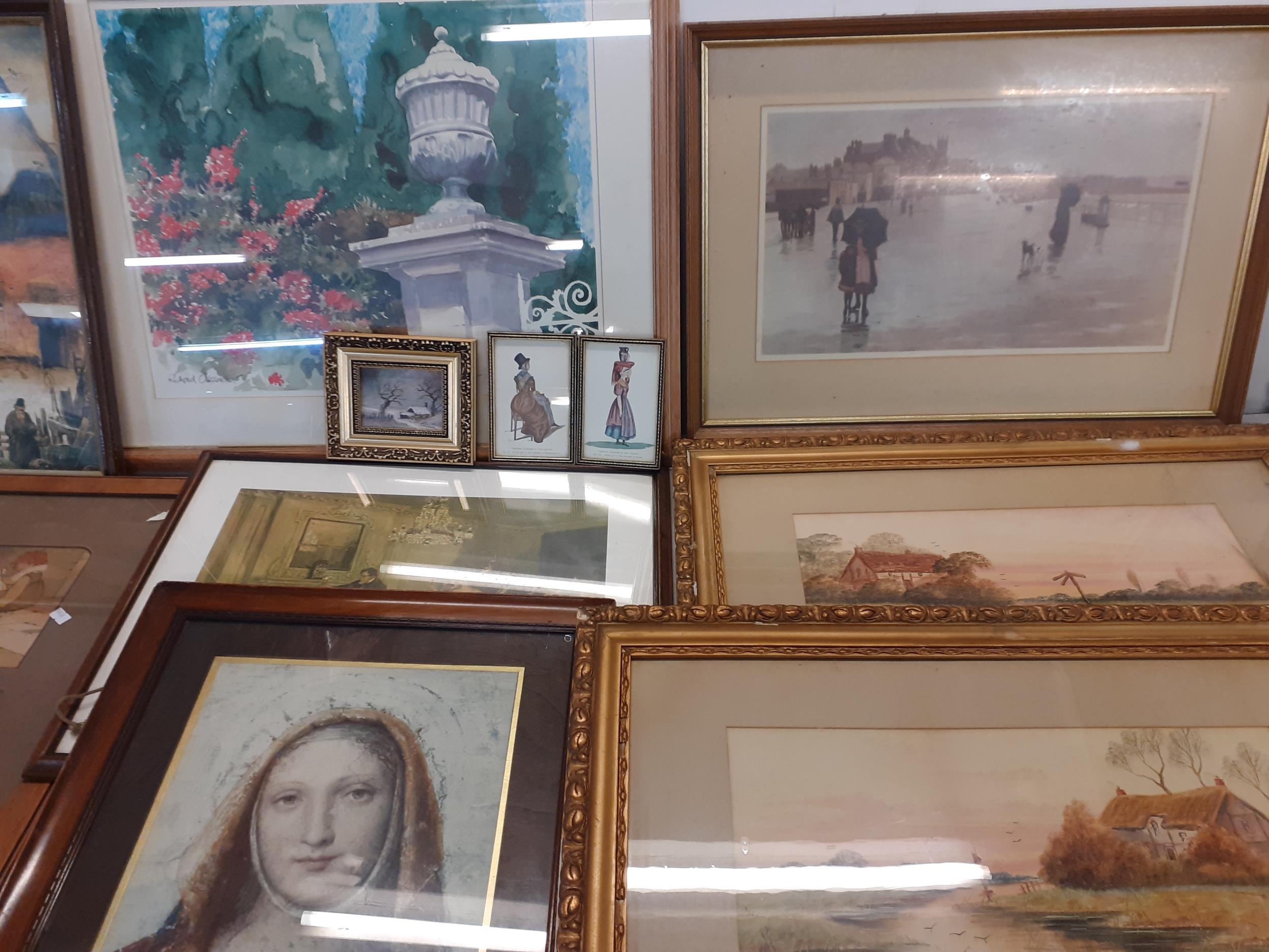 A pair of Victorian watercolours in gold painted frames, signature indistinct, and mixed prints - Image 3 of 6