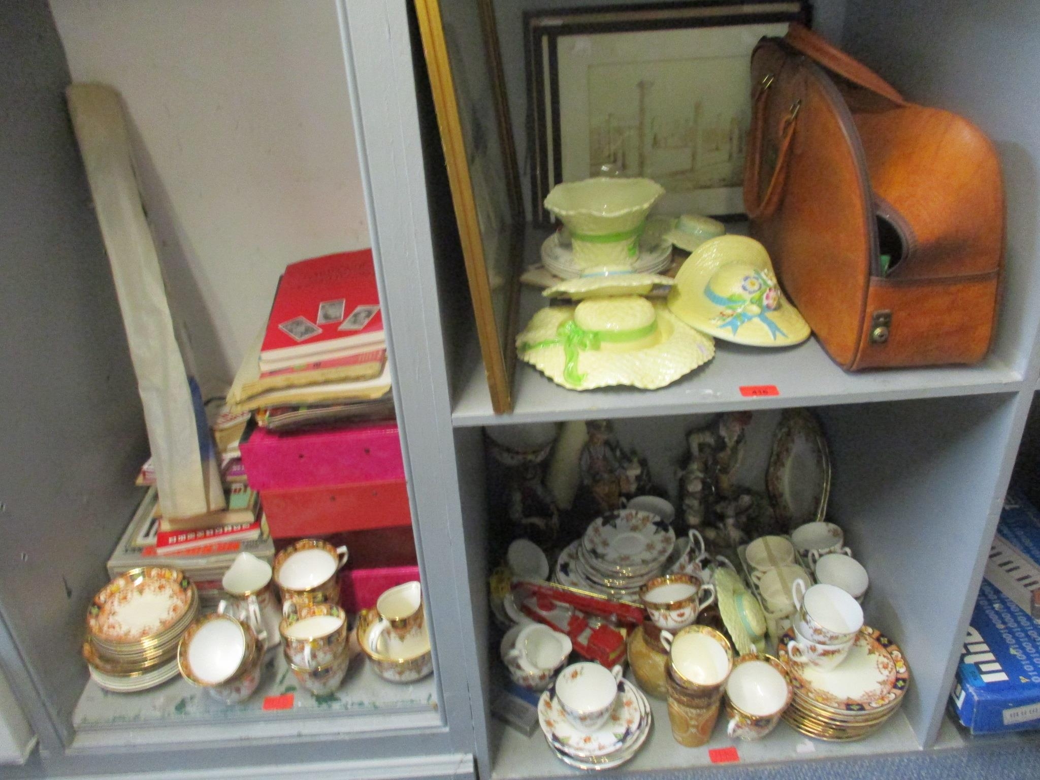 A mixed lot to include Capodimonte figures, Falcon ware, cased boules, framed and loose pictures,