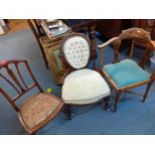 A Victorian walnut nursing chair, an Edwardian corner chair and a nursing chair