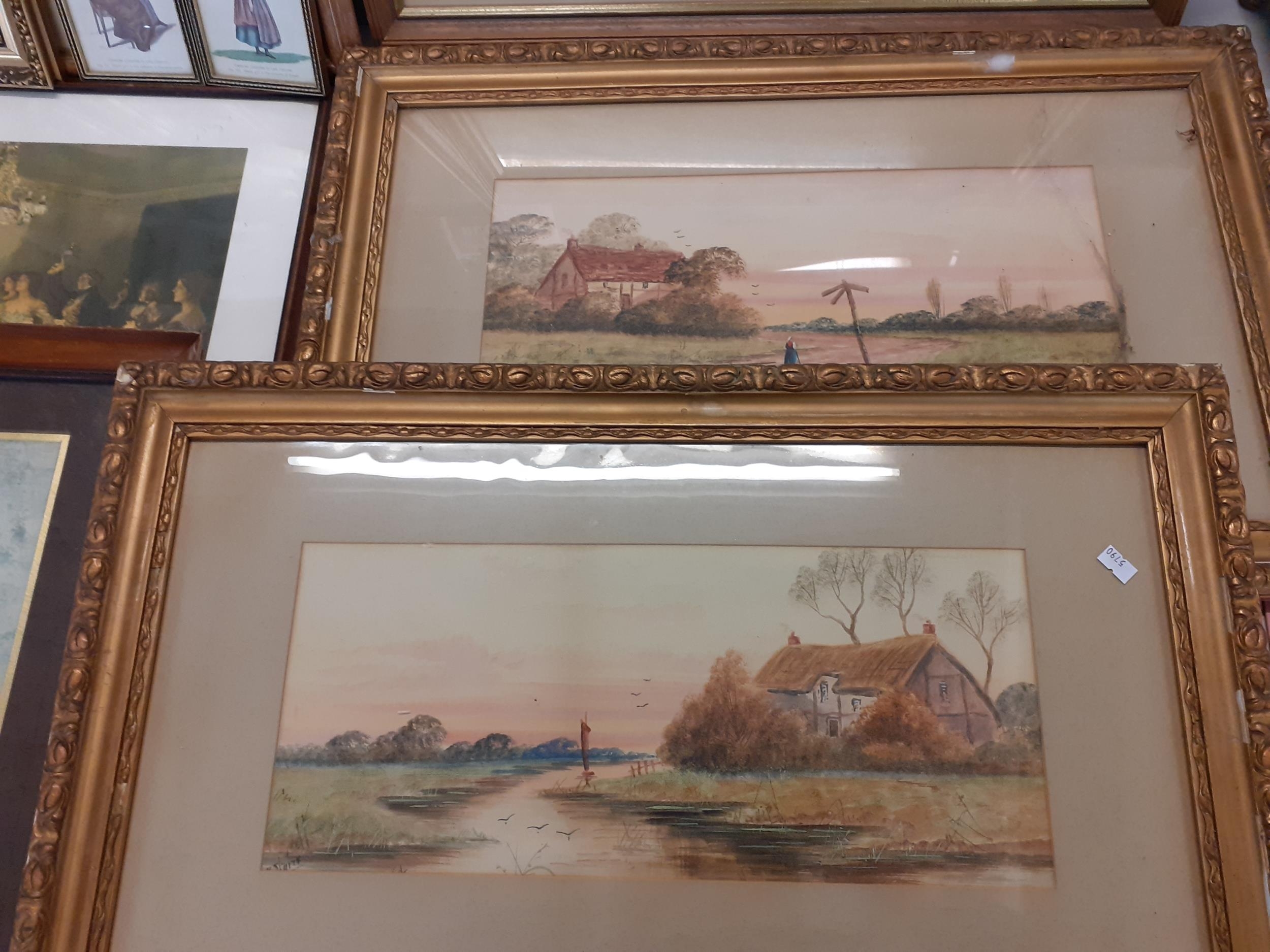 A pair of Victorian watercolours in gold painted frames, signature indistinct, and mixed prints - Image 2 of 6