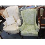 Two armchairs to include a reproduction cream upholstered wingback armchair Location: