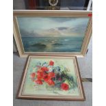Two oils on canvas - Italian still life signed Dotti, and J M Gilbert a seascape