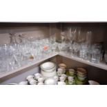 A quantity of 20th century domestic glassware to include decanters and wine glasses Location: 10:4