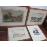 Mixed pictures to include a watercolour beach scene, Continental watercolour depicting figures