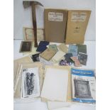 Printed and written ephemera to include WWII diary, together with an axe