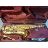 A French brass Henry Selmer, Paris saxophone Super Action Series II in original fitted case with