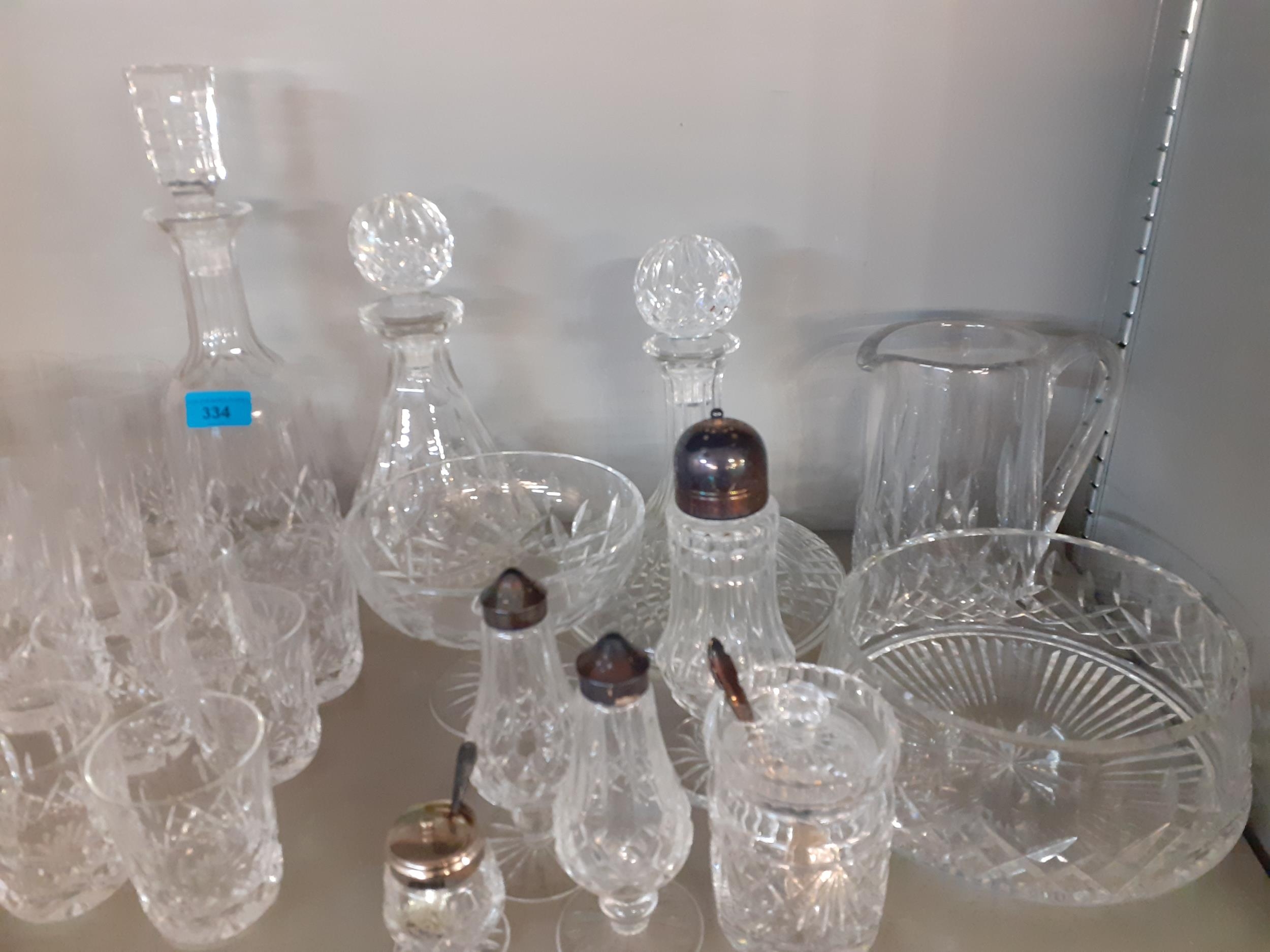 Cut glass to include three decanters, hi-ball glasses and a sugar sifter Location: 2:2 - Image 3 of 3