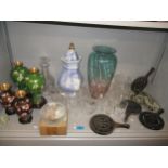 A mixed lot to include a 19th century cut glass decanter and stopper, Chinese cloisonné vases,