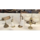 Four brass lamps to include a mid 20th century desk lamp A/F Location: