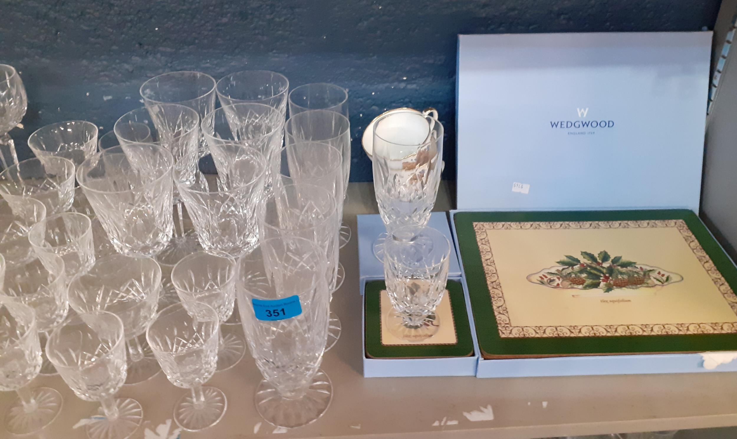 A suite of Waterford Lismore crystal glasses to include six large white wine pedestal glasses, six - Image 3 of 5