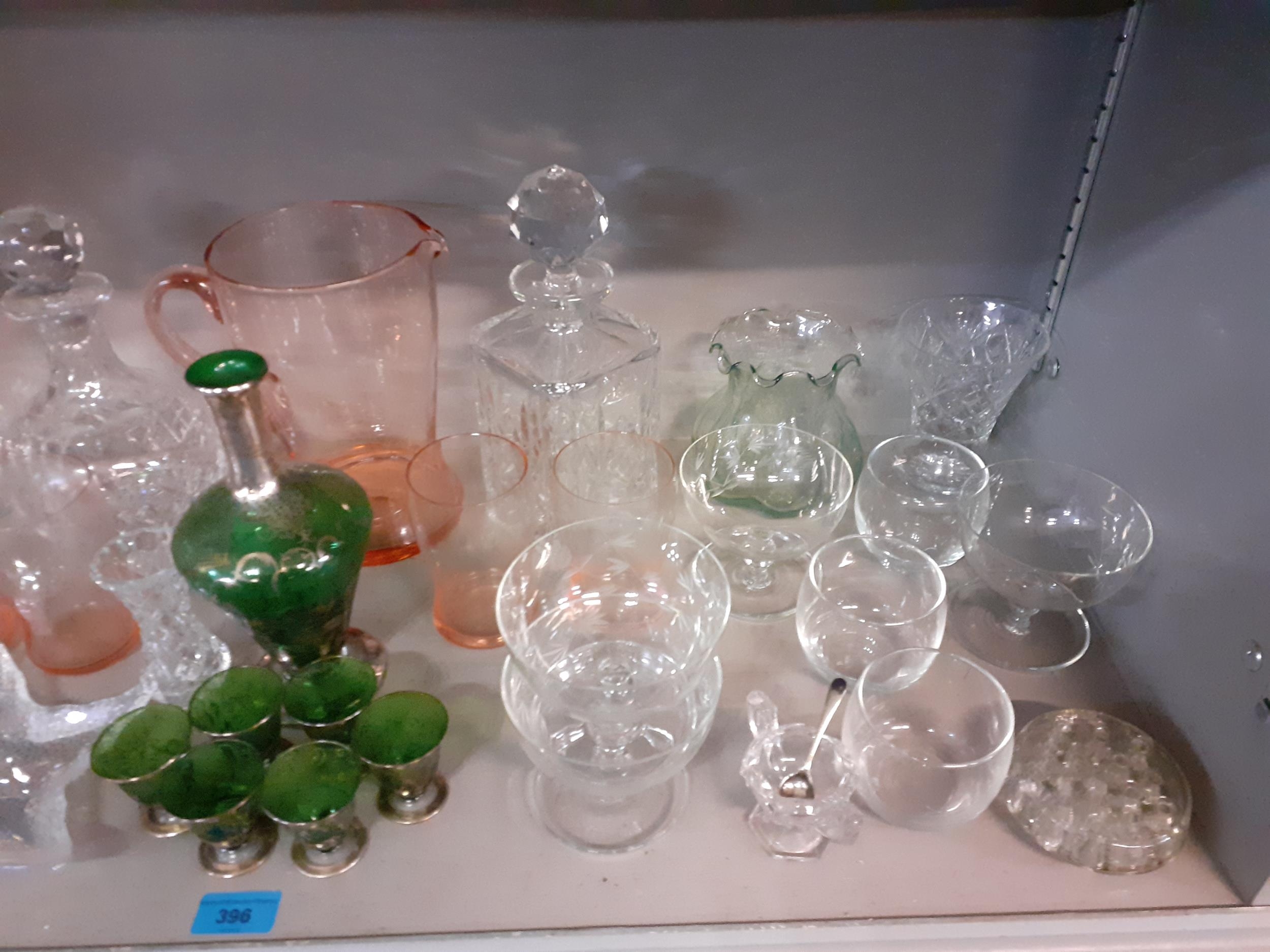 Mixed glass to include a green silver overlaid decanter (stopper missing) and matching glasses - Image 3 of 3