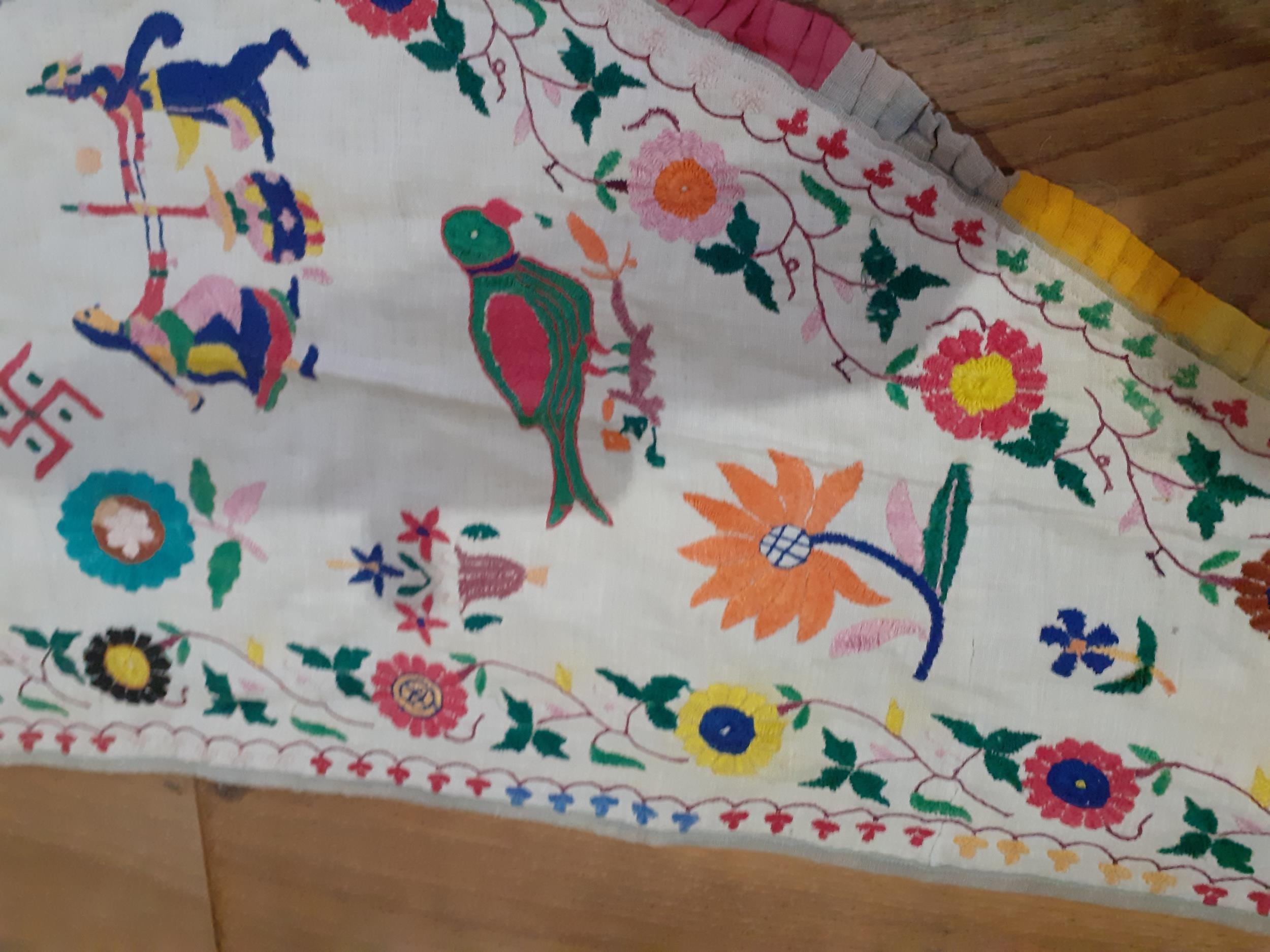 A quantity of 20th Century Eastern textiles to include an Indian cotton tablecloth depicting printed - Image 6 of 11