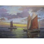 D M Davies - Acrylic painting on board depicting sail boats on the water at sunset, signed lower