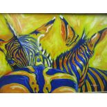 Ian Brown - oil on canvas depicting zebras, 99cm x 65cm, framed Location: