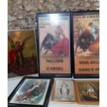 Two bull fighting advertising posters in Spanish for the Plaza de Tows de Madrid together with a