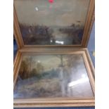 Two large hunting prints in gilt fames, unsigned, 50cm x 70cm Location: BWR