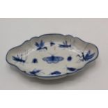 A 20th century Japanese Seto blue and white dish by Kawamoto of oval, lobed form decorated with