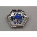 A Chinese, 20th century, silver and enamel dish of shaped hexagonal form decorated with an animal