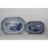 Two Chines, late 18th century blue and white meat plates, of octagonal form, each decorated with a