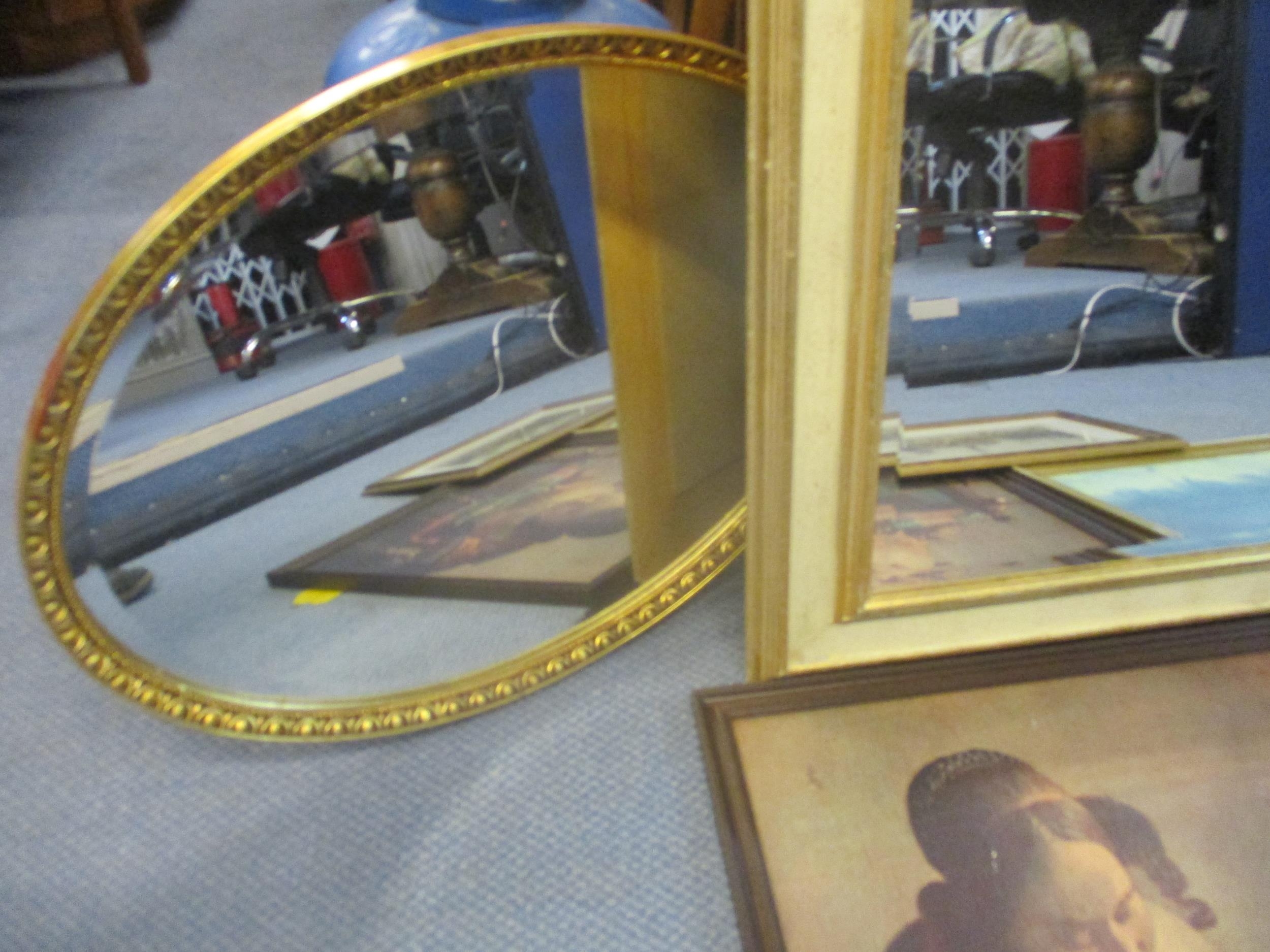 A gilt framed rectangular wall mirror and an oval gilt framed wall mirror, along with various framed - Bild 4 aus 4