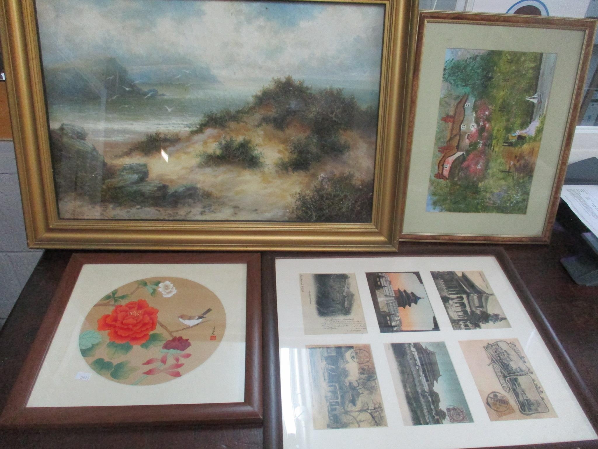 A mixed lot to include pictures, David Bailey print, boxed glasses, oil lamp and other items