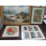 A mixed lot to include pictures, David Bailey print, boxed glasses, oil lamp and other items