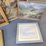 Various pictures to include J M Tricks, a rural scene, oil on board, riverscape oil, a 19th