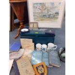 A military personal papers blue metallic chest and contents to include RAF and Navy related items, a