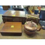 A mixed lot to include a 19th century brass band writing box A/F together with a Victorian copper