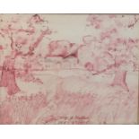 David Birtwhistle - watercolour in red entitled Stable at Attingham, signed and titled to bottom