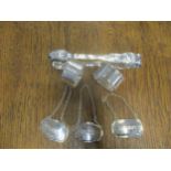 Silver items to include Georgian Kings pattern sugar tongs, Port, Brandy and Sherry decanter labels,