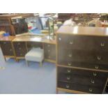 A mid-century Stagg Duet bedroom suite comprising a chest of six graduated drawers on square legs, a