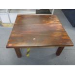 A hardwood coffee table of square form on square legs 45cm x 99cm x 100cm, and a mahogany low drop