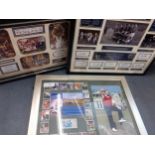 Three sporting-related montage prints with signatures comprising Jack Nicklaus celebrating 40